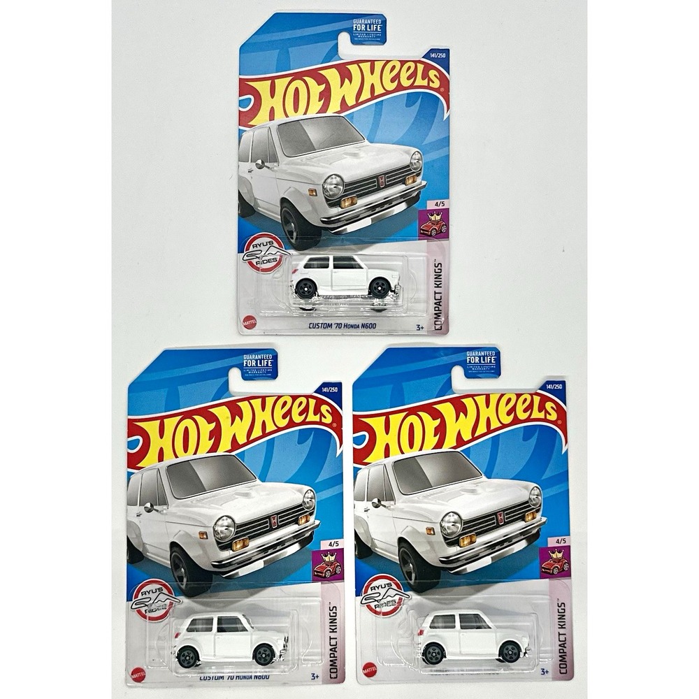 Hot Wheels Custom '70 Honda N600 Lot of 3 Compact Kings Ryu's Rides White 1:64